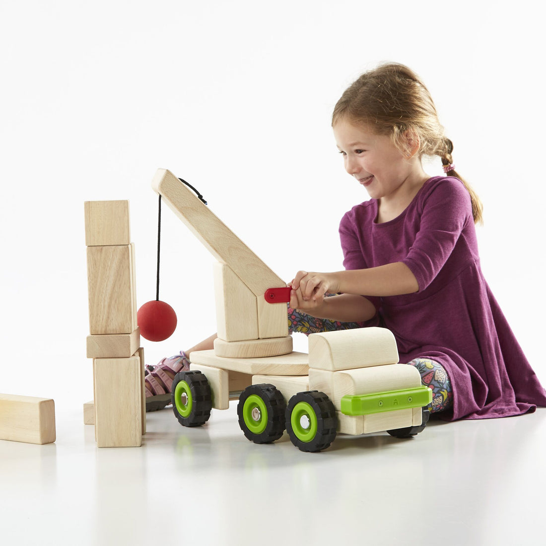 Montessori Big Wooden Wrecking Ball Truck: Demolition Toy – Serenity